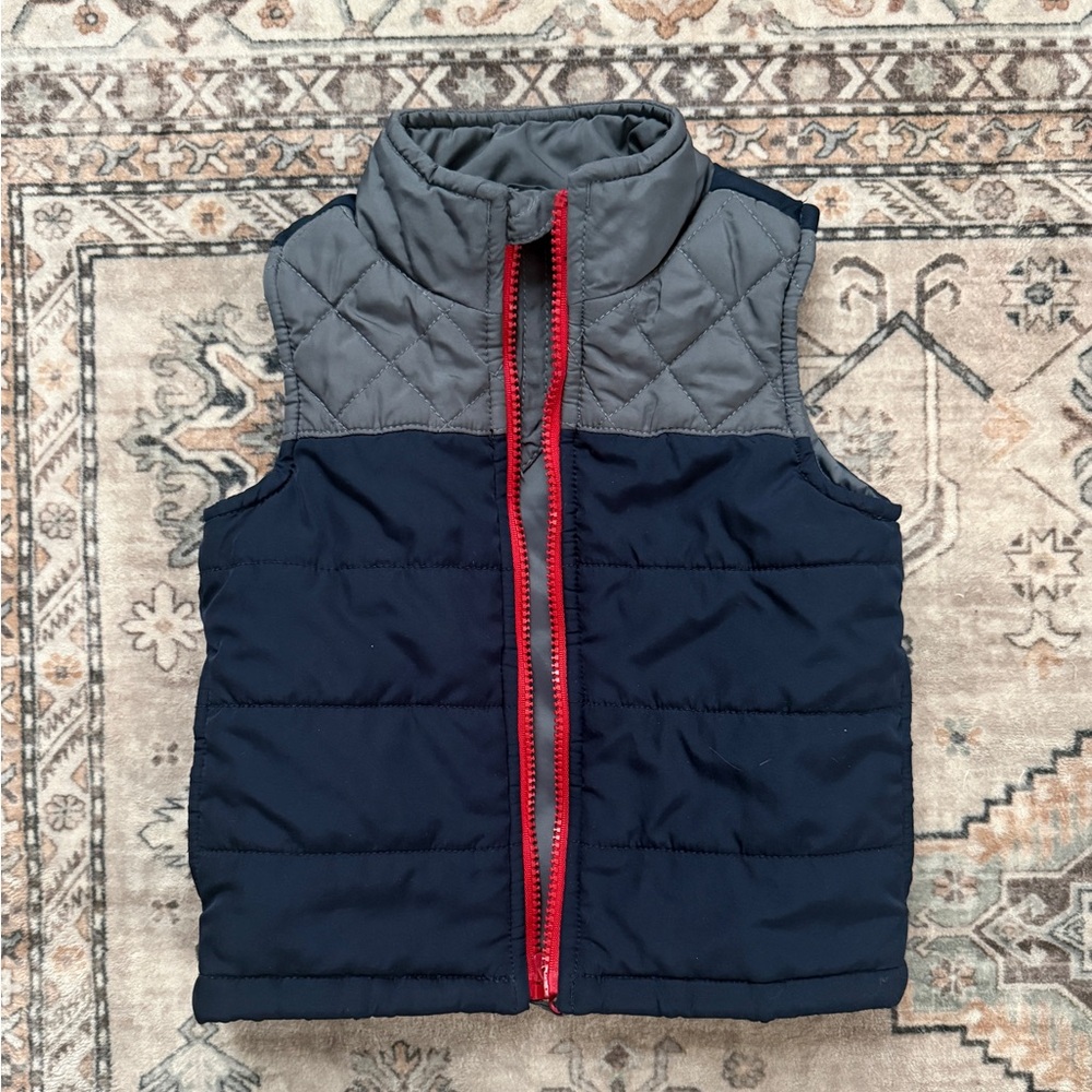 Navy and Gray Quilted Puffer Vest with Red Zipper in size 12-18 Months
